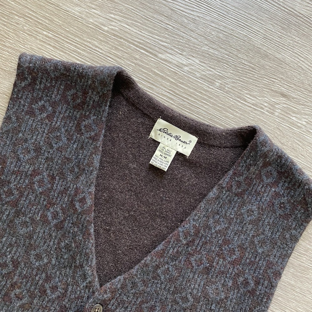 Vintage Eddie Bauer Wool Vest Men's M Brown Geometric Pattern Sweater Grandpa